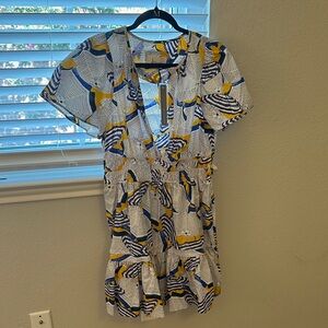 Anthropology Blue and Yellow Patterned Dress